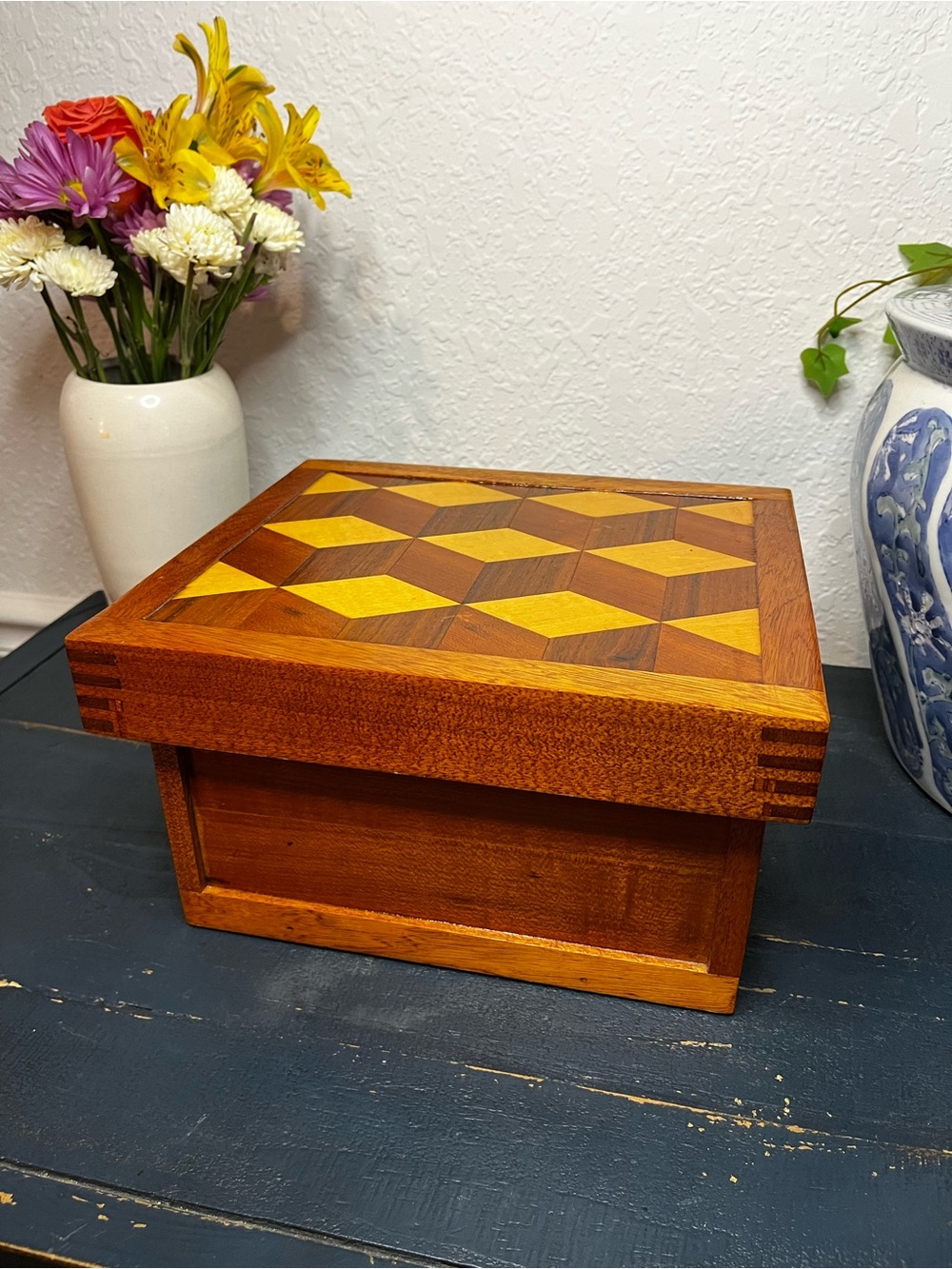Master Artisan Multi-tier Box 3D Tumbling Blocks Parquetry Lid w/ wood inserts